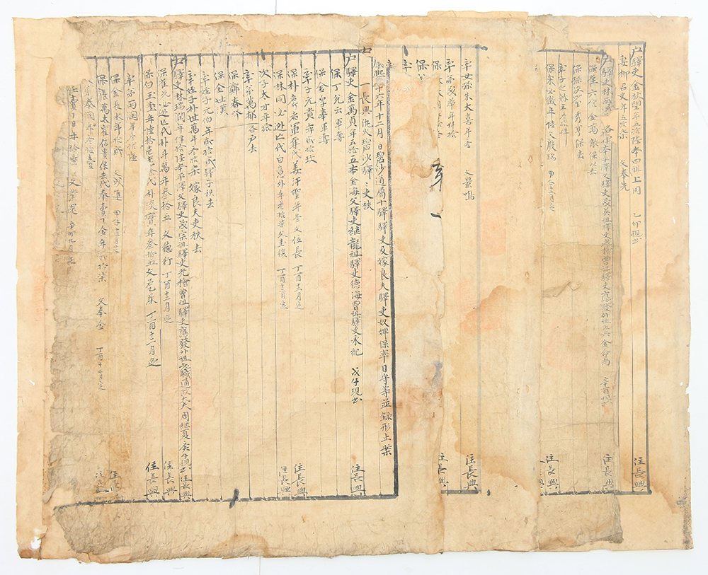 1687년 장흥(長興)의 벽사도(碧沙道) 소속 역참 인적자원을 보여주는 [형지안(形止案)] 20점